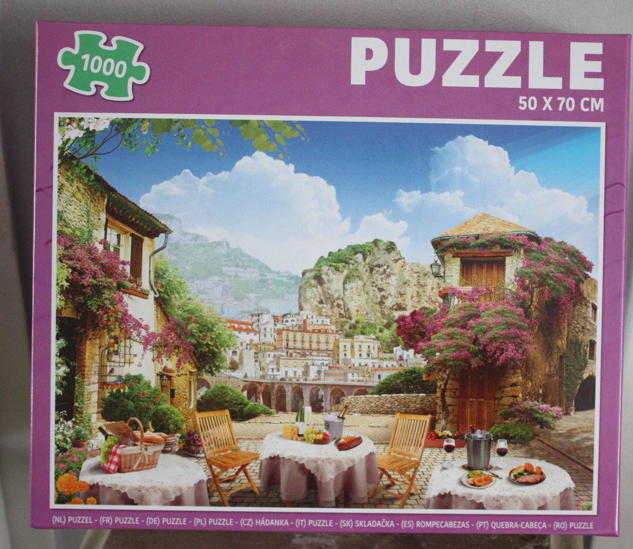 Puzzel 1000 stukjes paarse doos