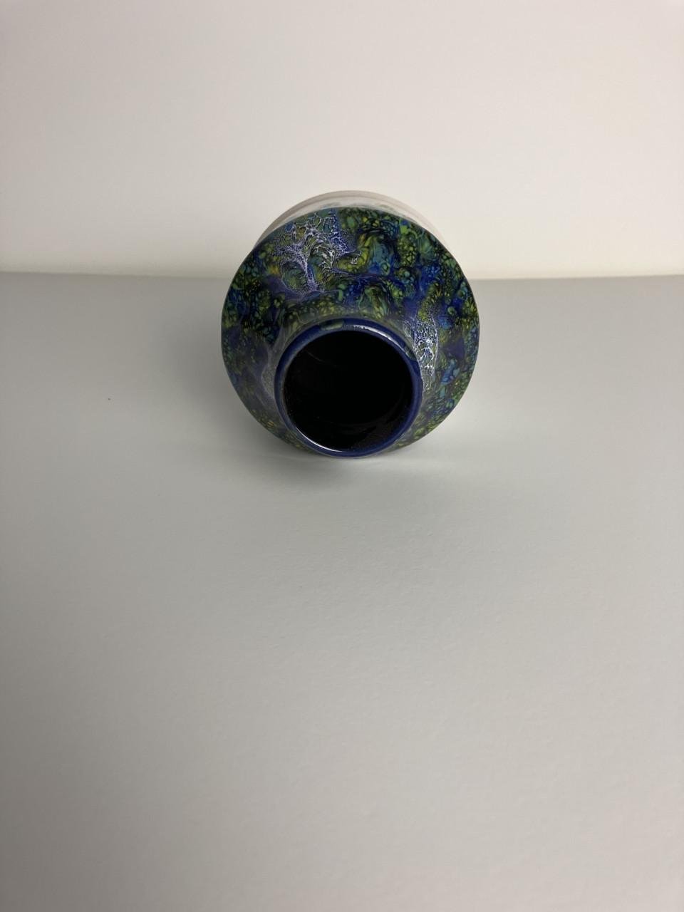 West Germany vaas 18/12 vintage – keramiek – wit/blauw/groen – 12 cm