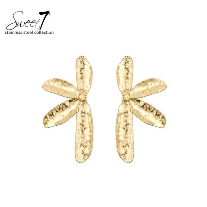 Oorbellen met gehamerde blaadjes in goudkleur