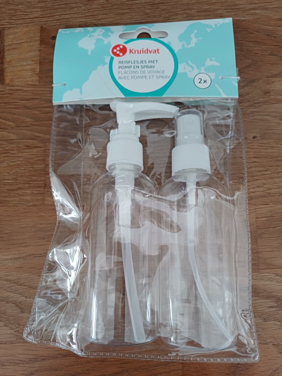 Nieuw: reisflesjes met pomp en spray, 2 x 100 ml