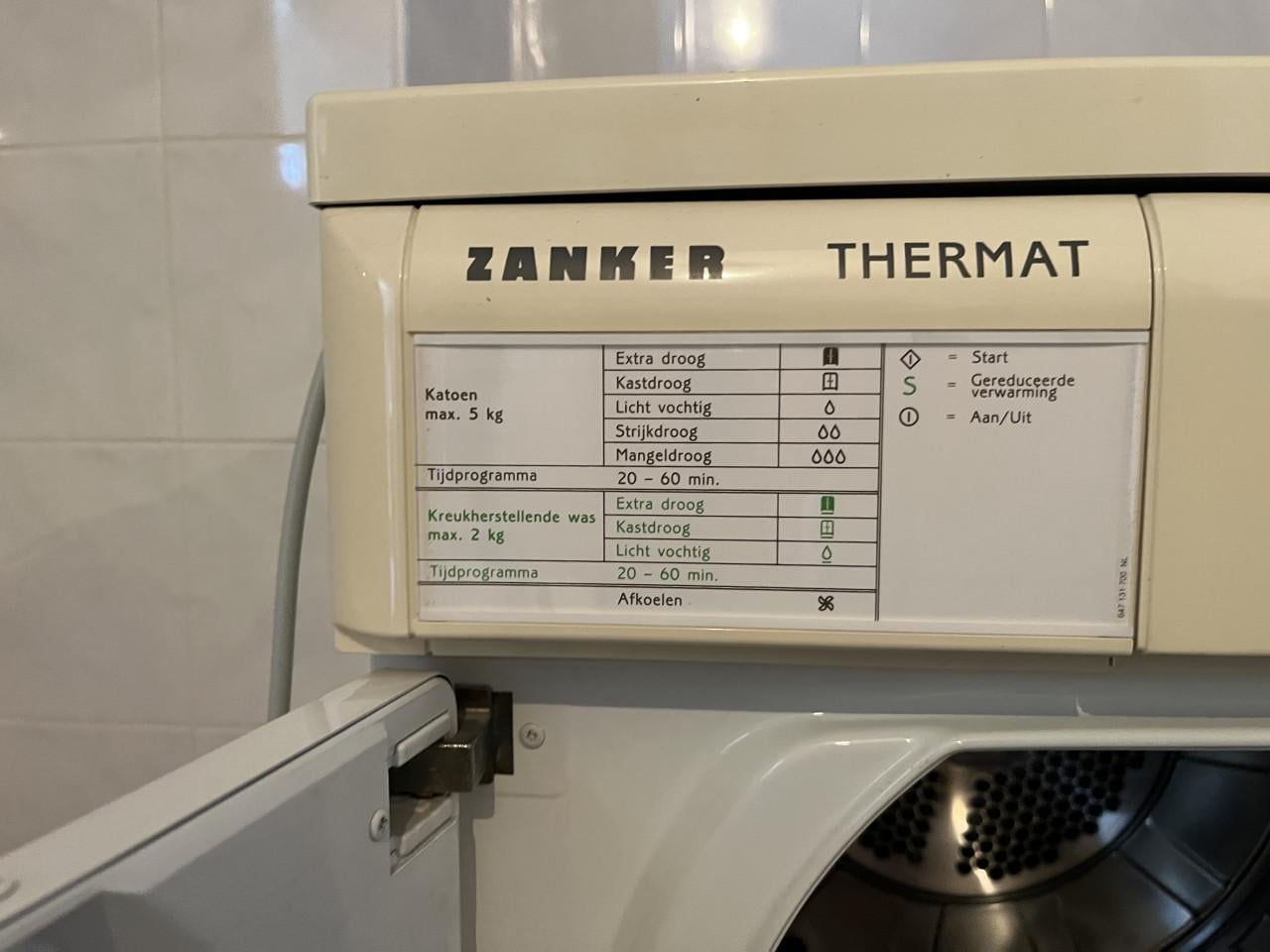 Zanker wasdroger luchtafvoer