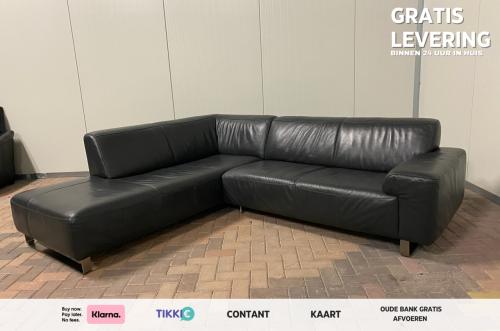Zwart Antraciet Echt Leren Hoekbank - Gratis Levering NL