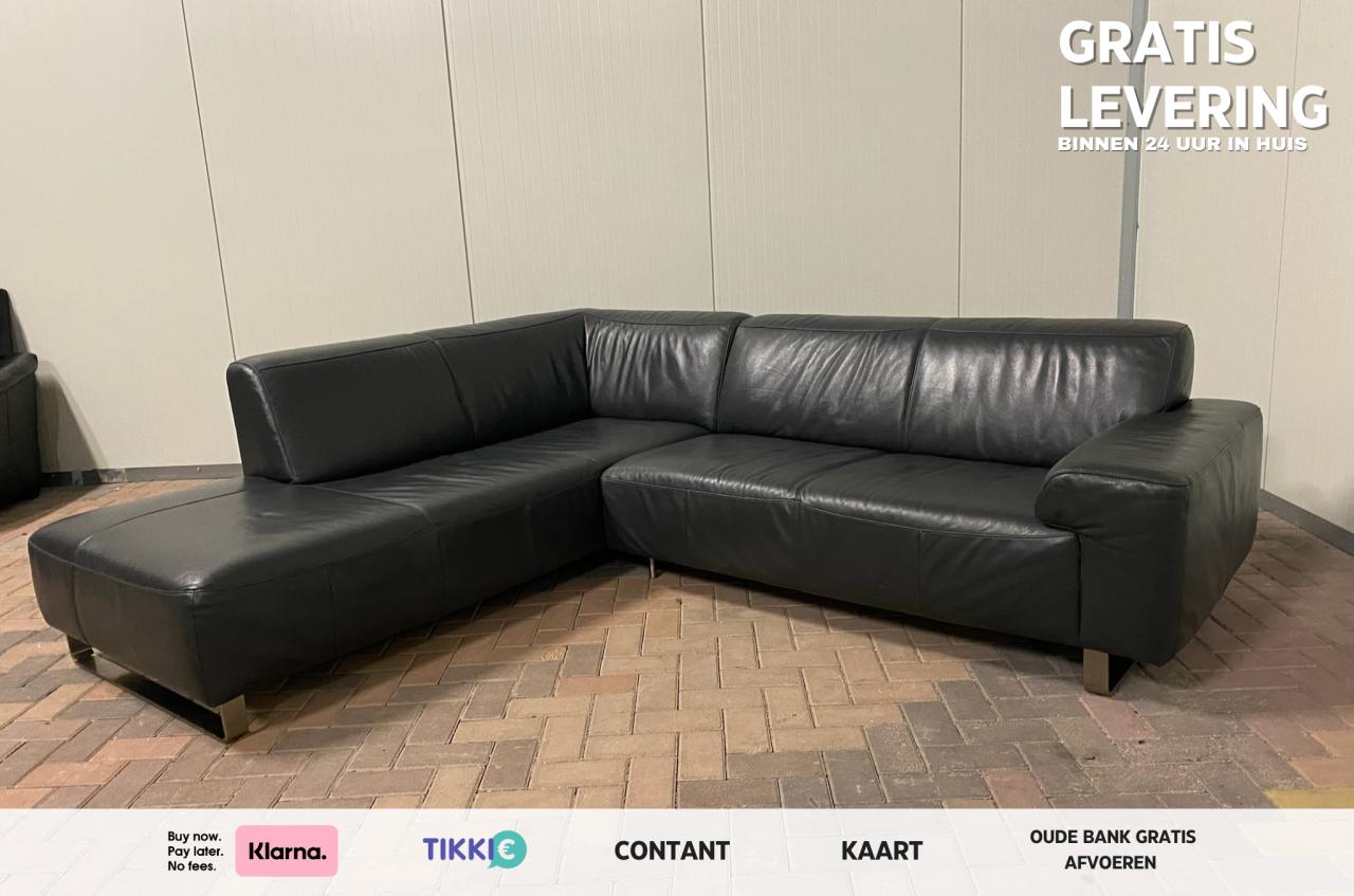 Zwart Antraciet Echt Leren Hoekbank - Gratis Levering NL