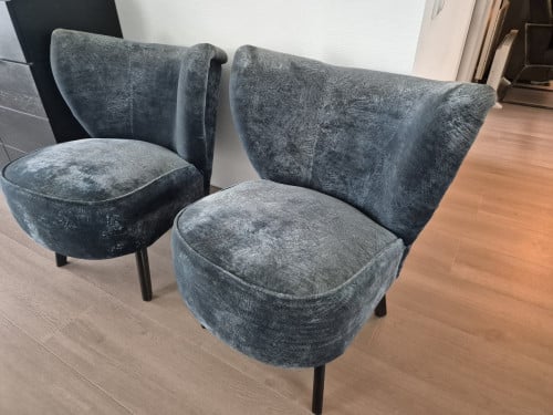 2 fauteuils, velours blauw