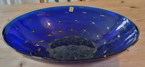 Vintage schaal "peacock eye" blauw, Erwin Eisch