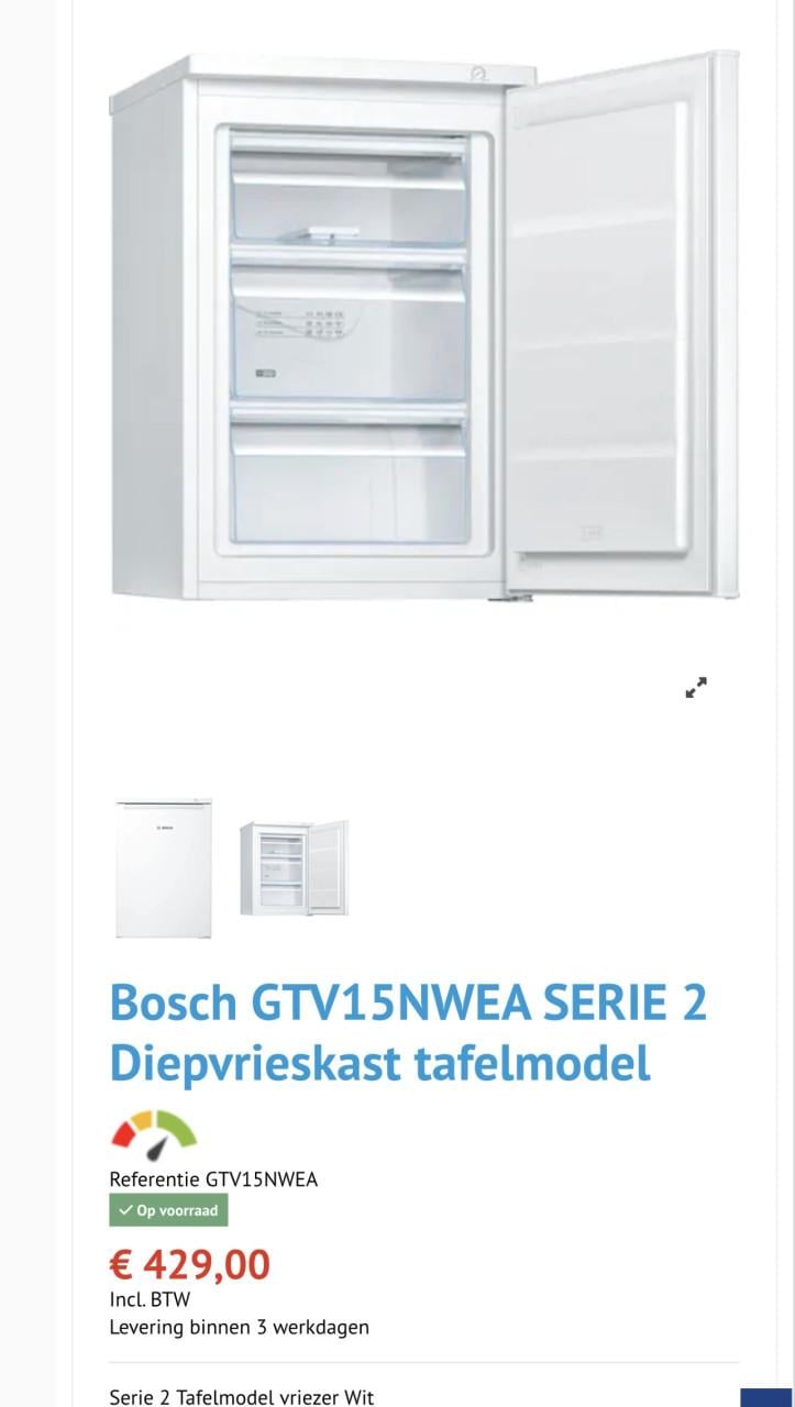 Nieuw A++ Bosch GTV15NWEA Tafelmodel vrieskast 85x55 cm. nieuwprijs €429,-