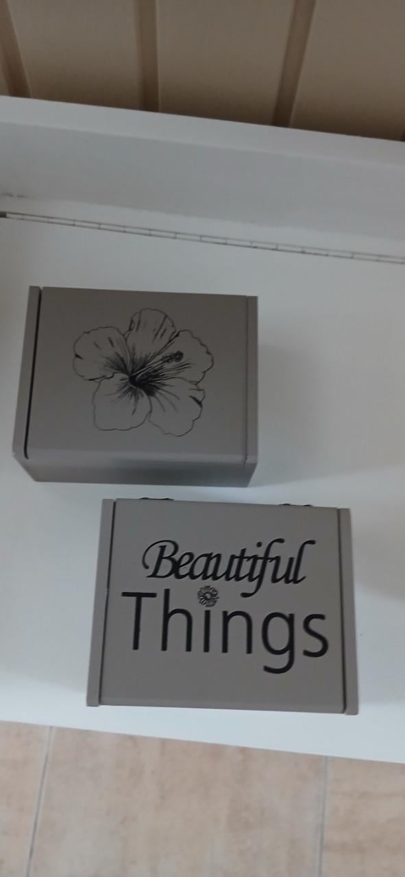 2 leuke taupe houten kistjes met klep