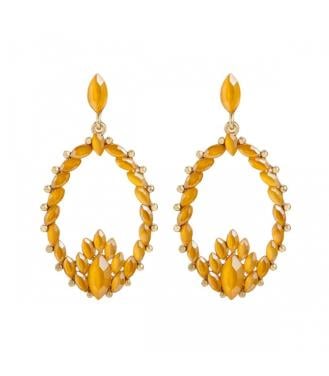 Gele oorbellen met een mooie hanger met strass steentjes