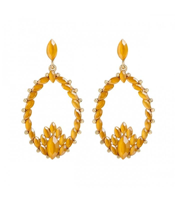 Gele oorbellen met een mooie hanger met strass steentjes