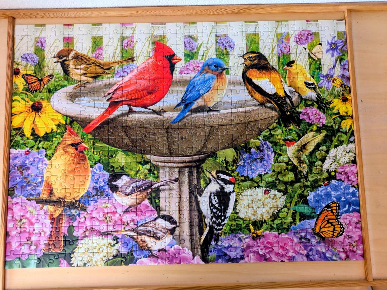 Puzzel Bij het vogelbadje