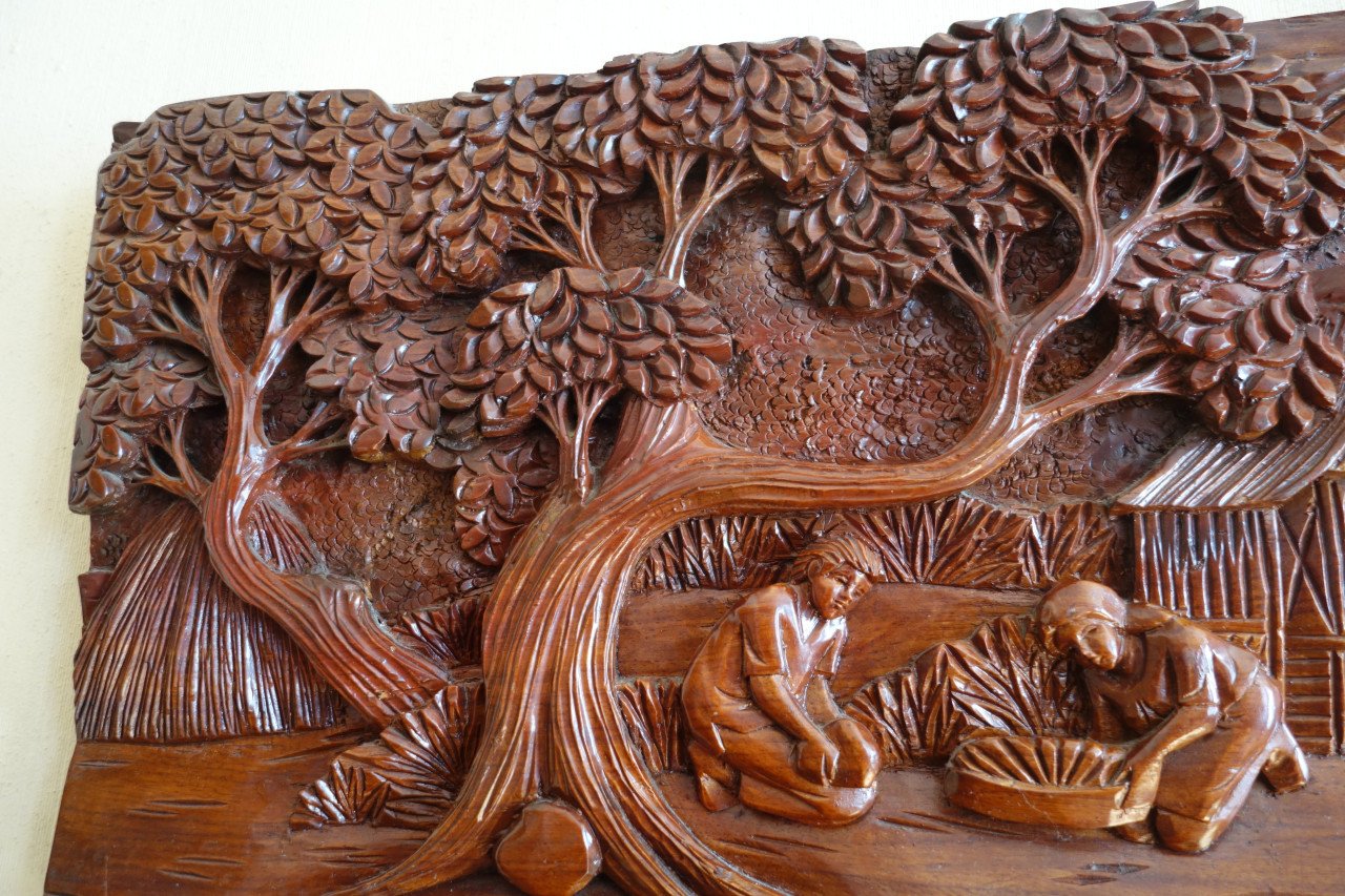 Vintage Indonesisch Balinees handgesneden houten paneel 69 x 32 cm