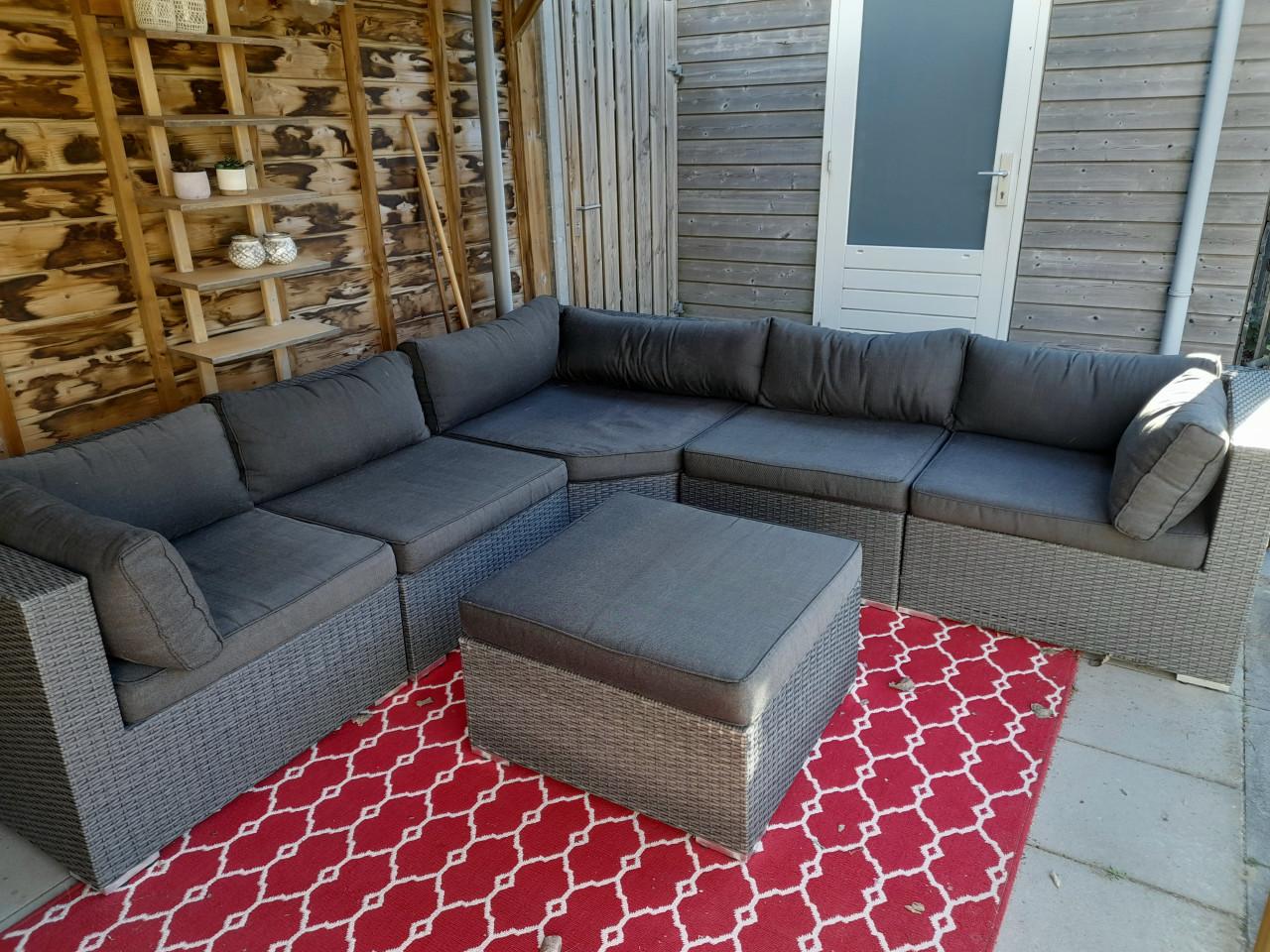 Lounge/tuinset antraciet, 5 delen met salontafel.