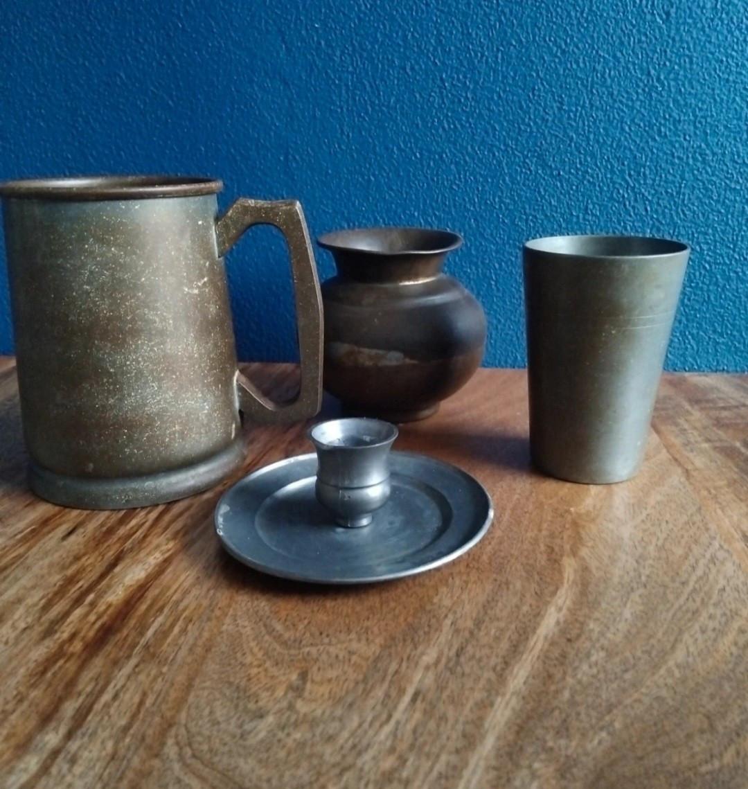 Antiek Tin Bekers / Urn / Kamerkandelaar