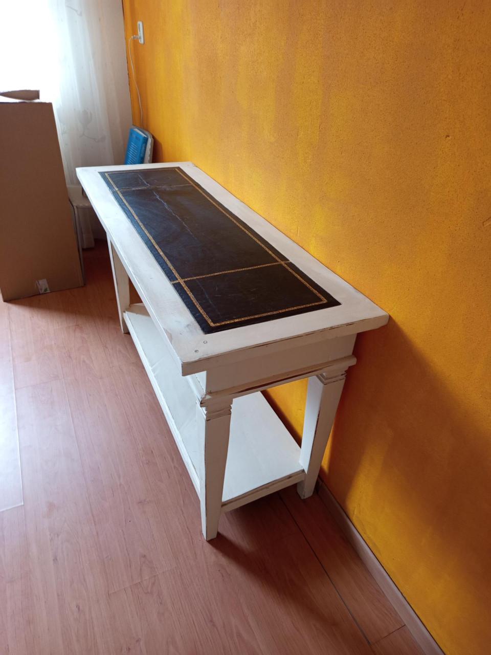 Antieke Sidetable wandtafel 140lx50bx74h cm met leer inleg