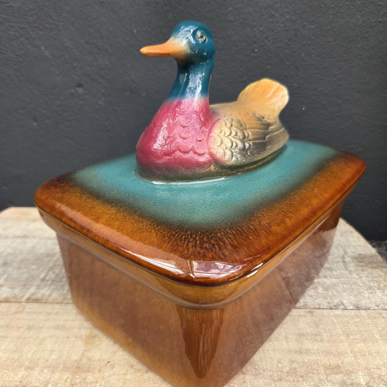 Grote brocante keramische ovenschaal eend, terrine