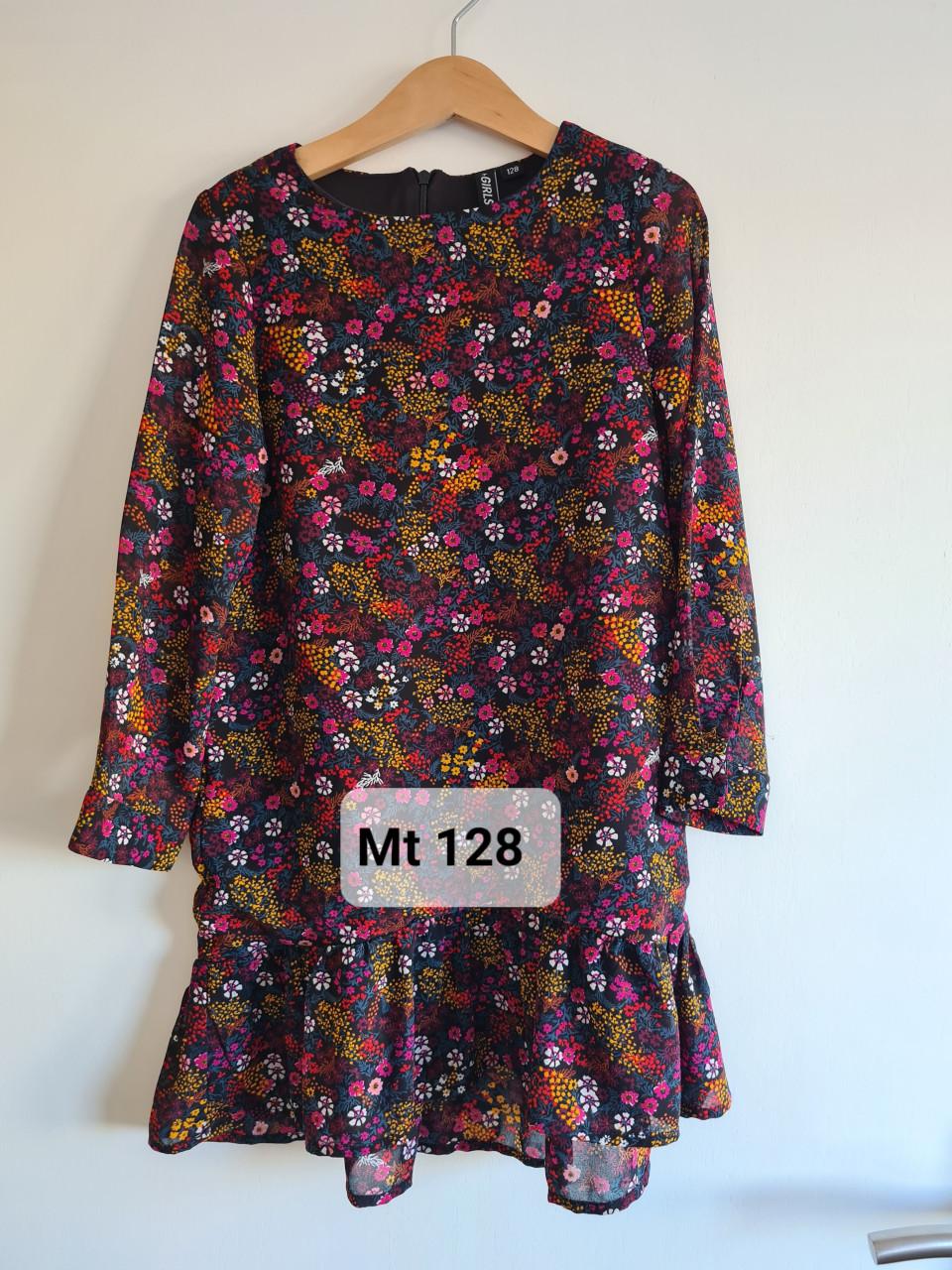 Bloemetjes jurkje met roezel van Girls Maat 128