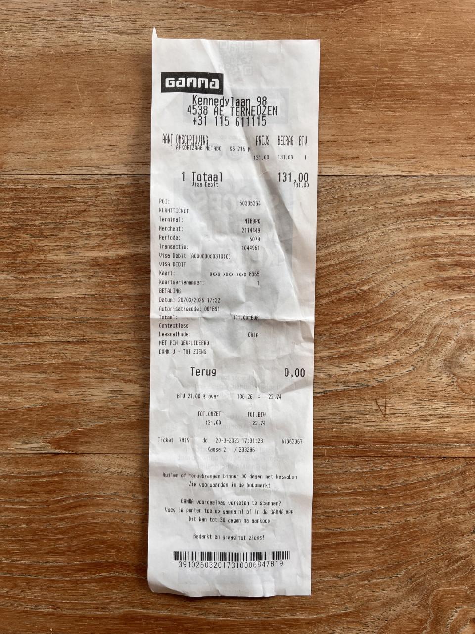 Afkortzaag METABO KS 216 M (Als nieuw) 1 week oud. Met bon en garantie.