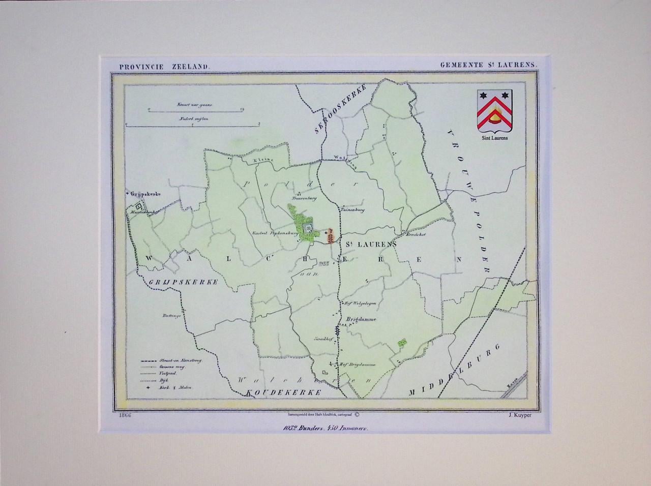 Gemeentekaartjes van J. Kuyper in kleur met Gemeentewapen