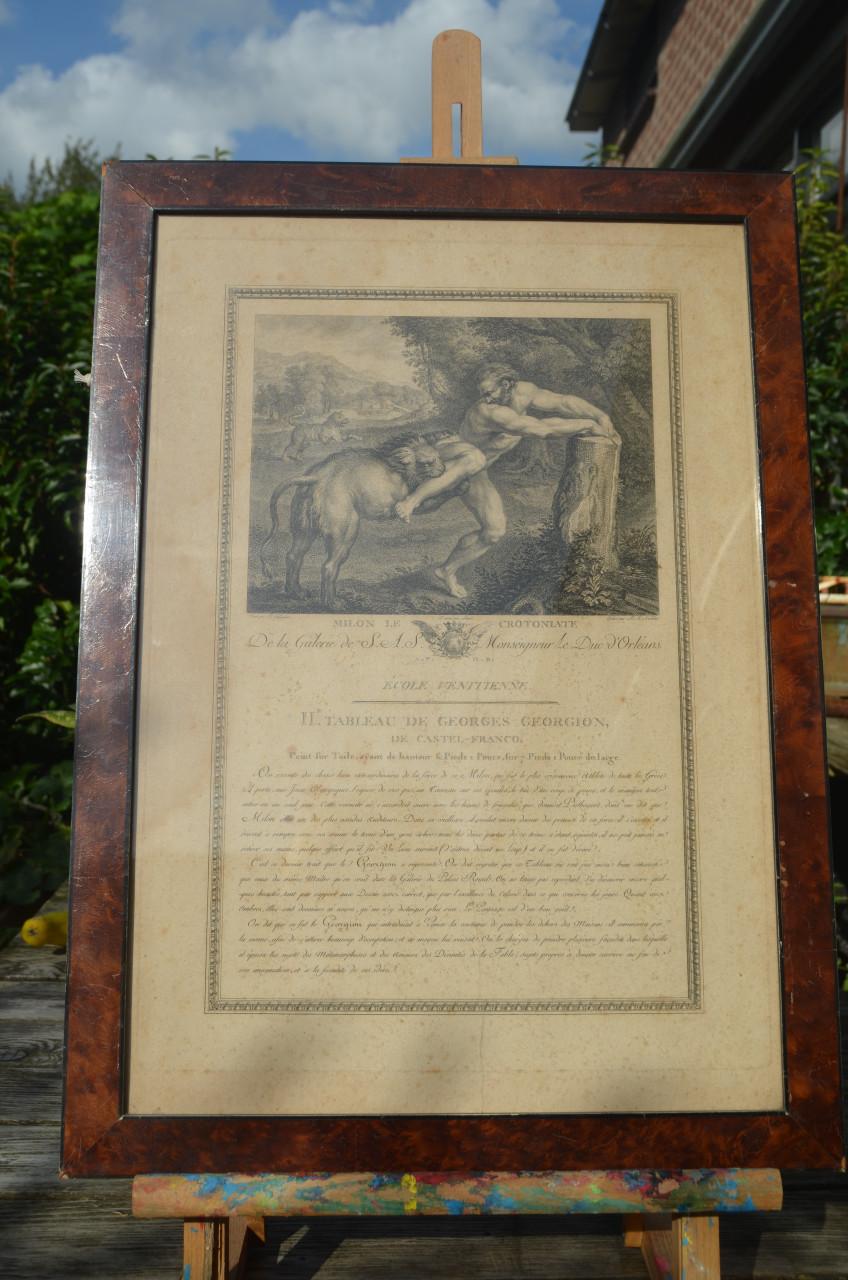 Franse gravure 'Milon le Crotoniate' coll. Duc d'Orleans ca. 1786