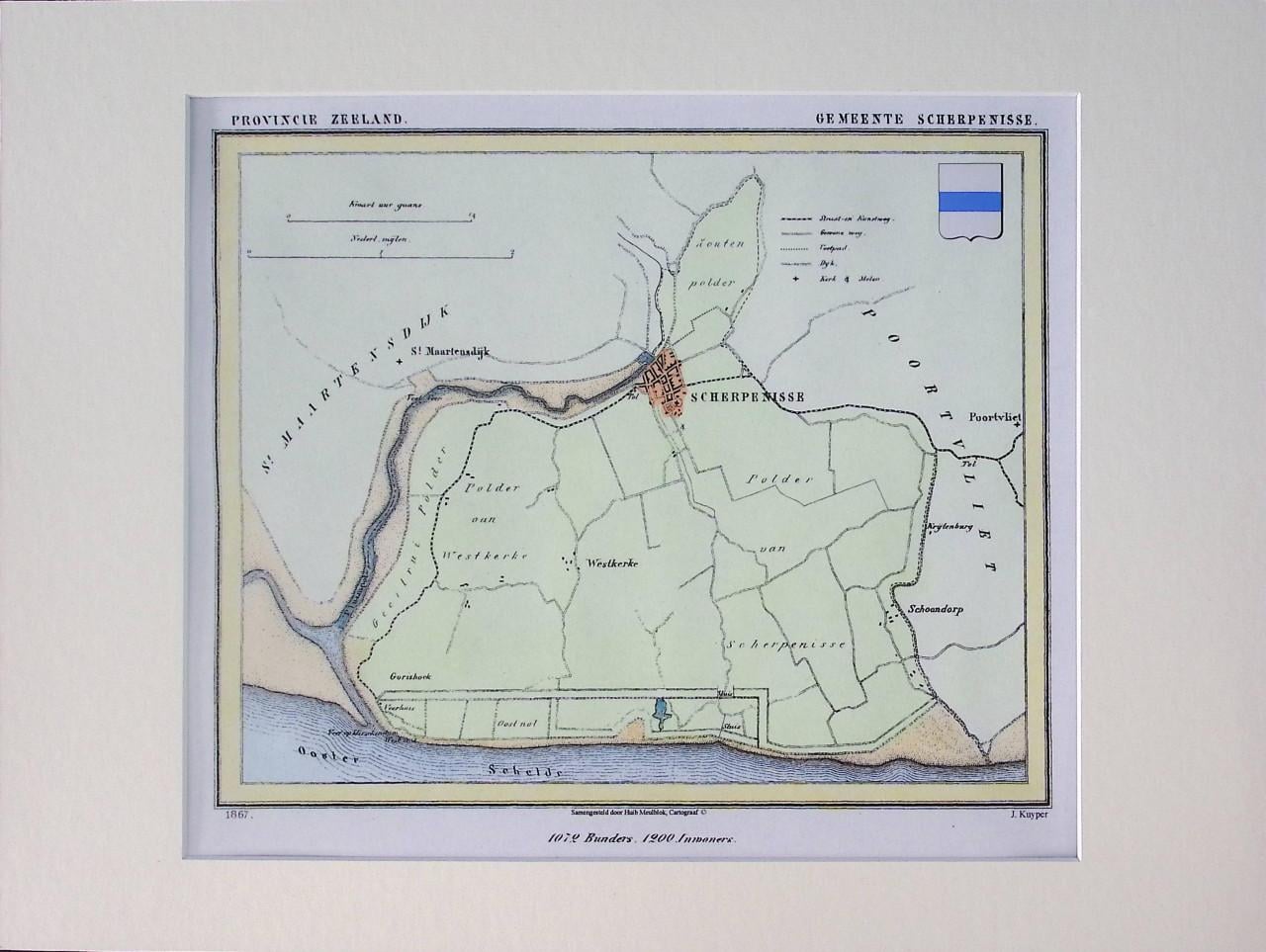 Hist. gem. kaarten gemaakt door J. Kuyper, nu in kleur Tholen en St. Phi.l