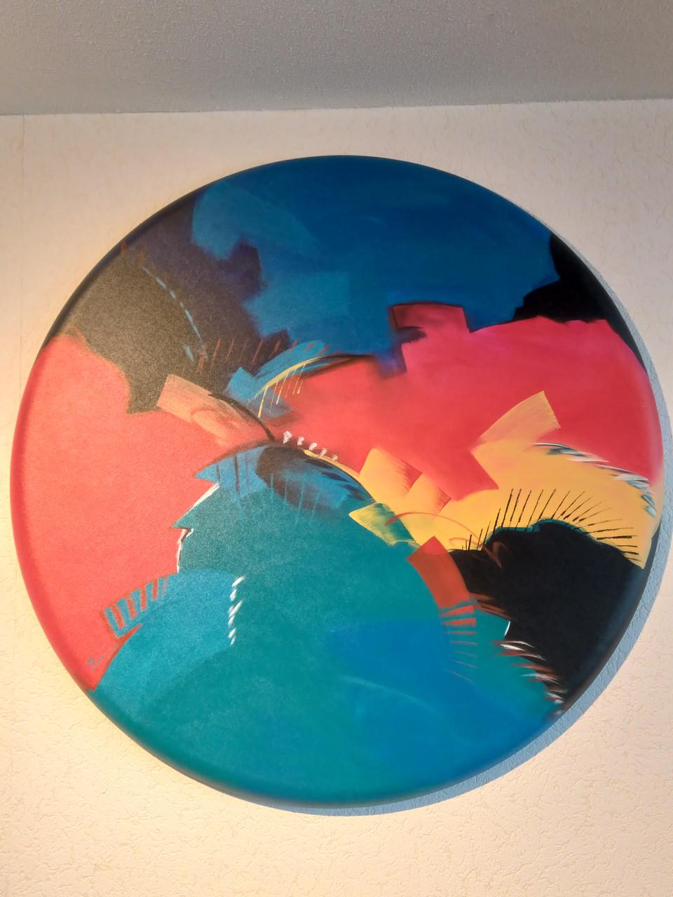 " Inner Circle " Origineel Acrylschilderij van Brian , diameter 90 cm.