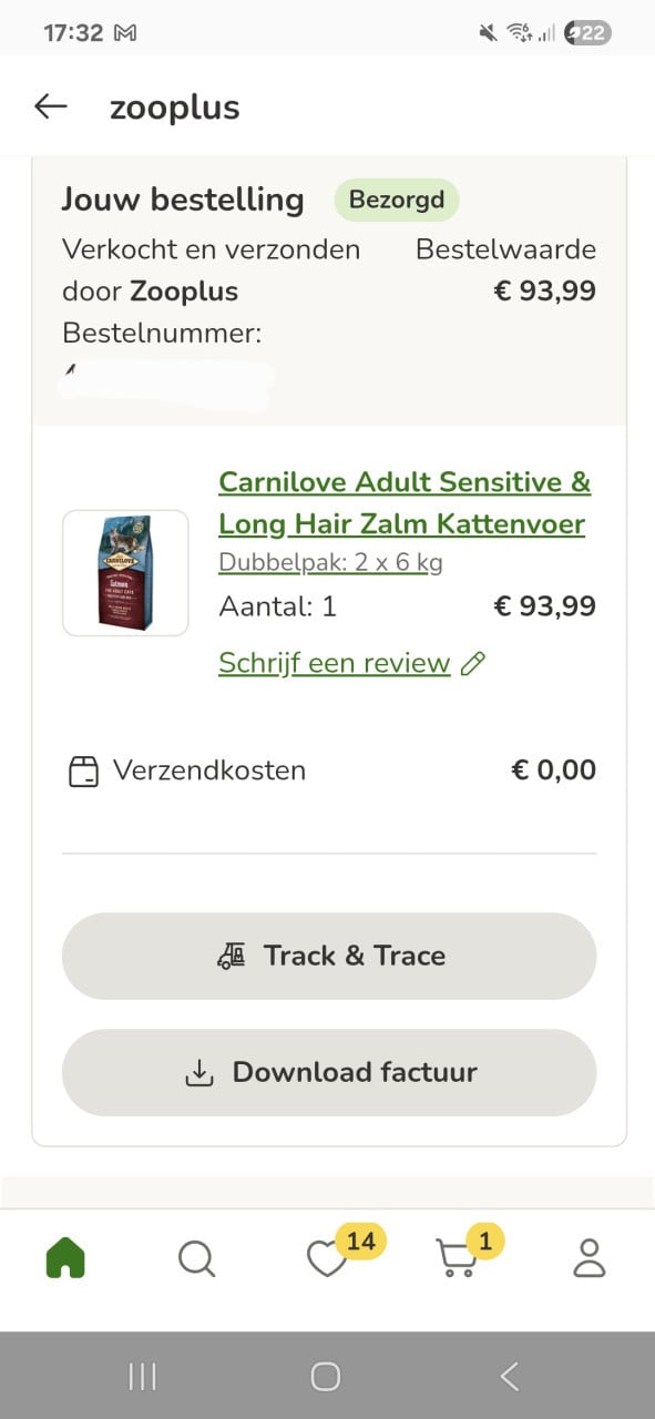 11,5kg kattebbrokken van carnilove sensitive &long hair