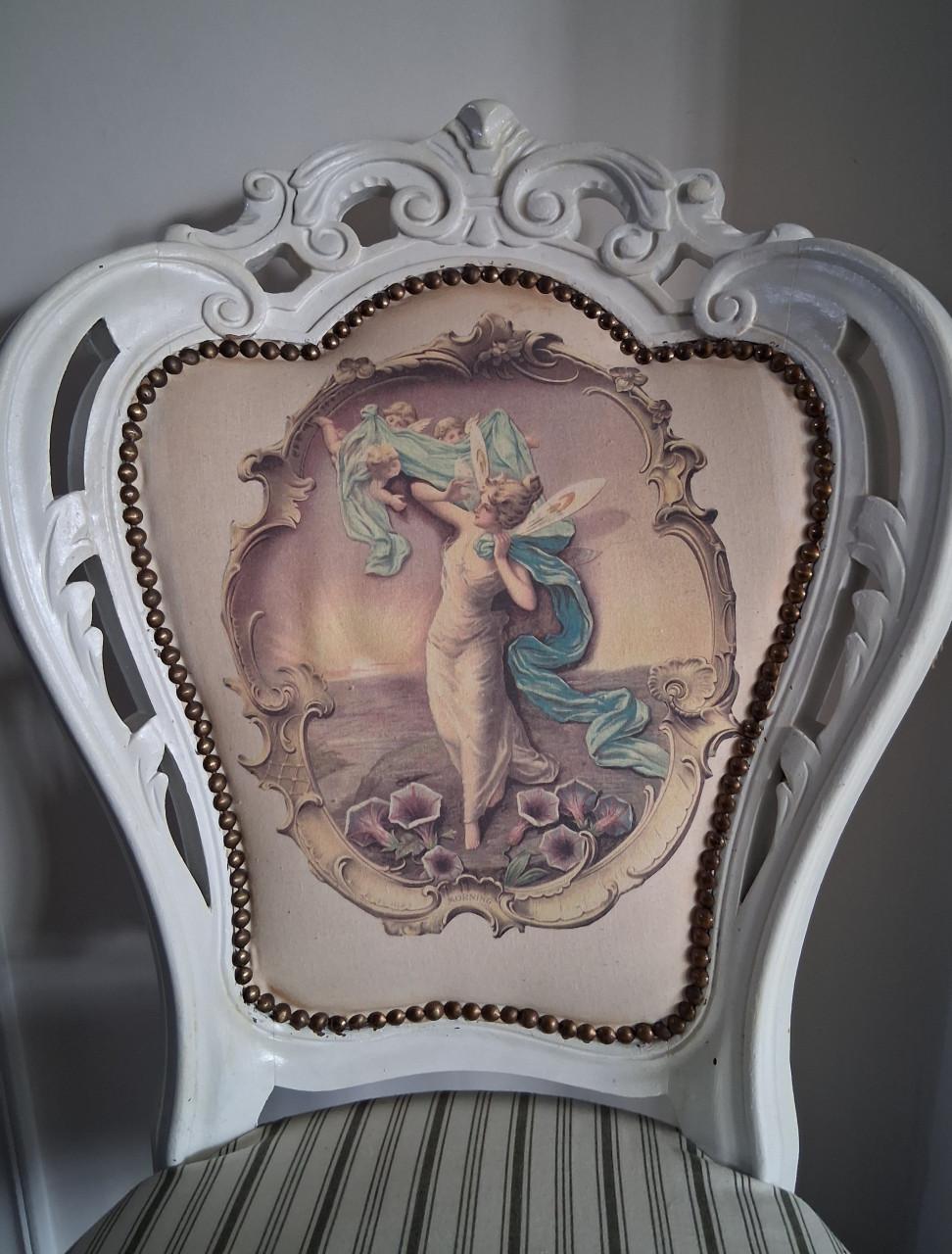 Antieke stoel, wit, bekleed, rond 1900