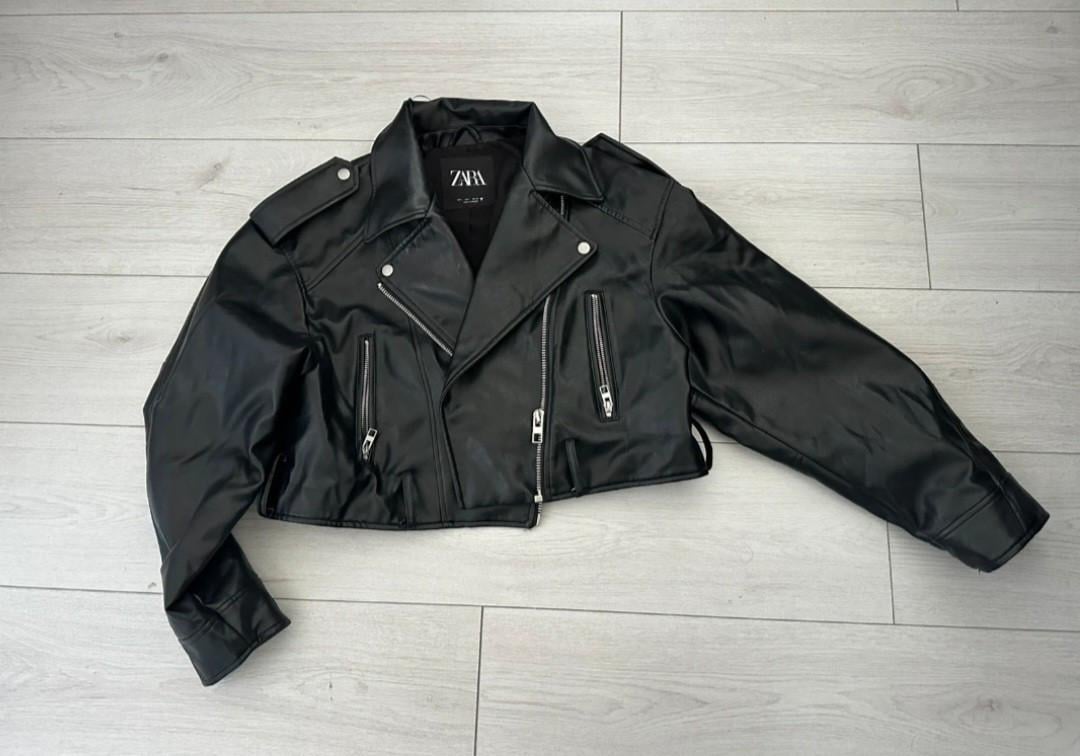 Zara zwarte PU leren bikerjasje Maat L