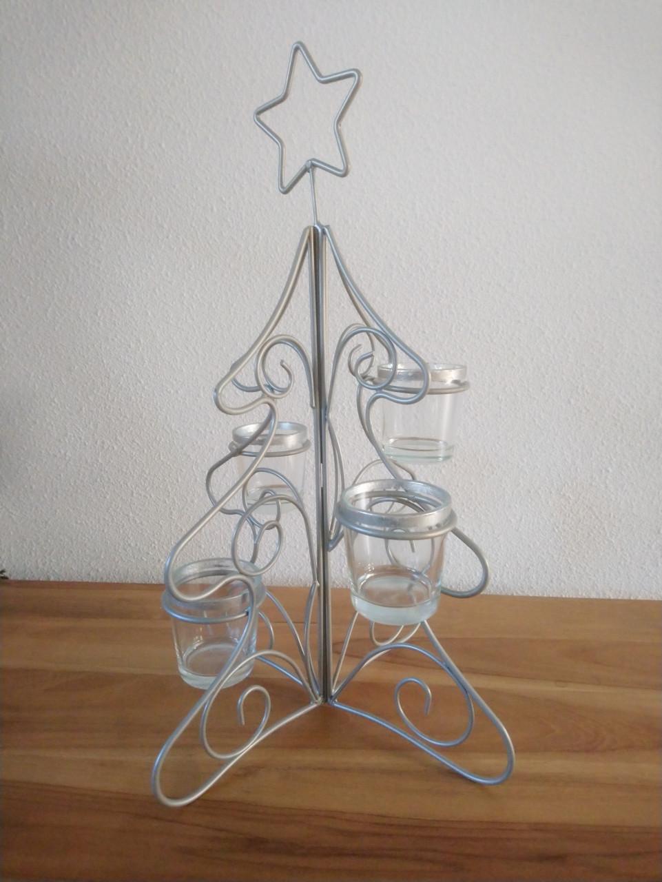 Metalen kerstboom met glazen waxinelichthouders, h 40 cm