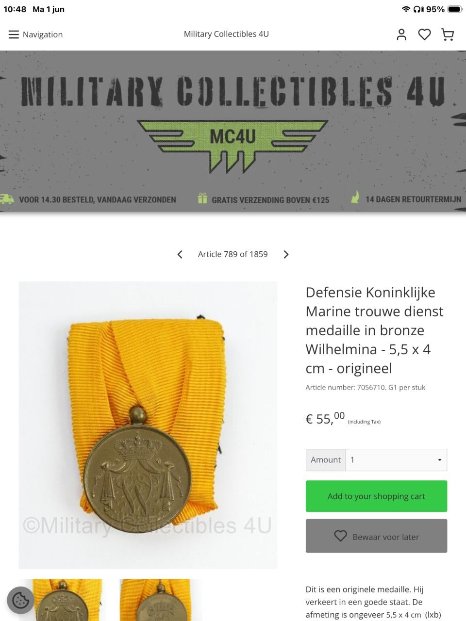 Bronzen medaille  marine