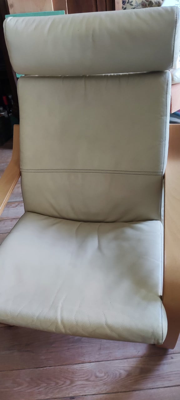 Nette creme-wit leren Poang IKEA relax stoel, echt leder