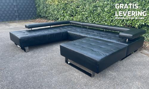 Montèl Cipriani Design Hoekbank-Zwart Echt Leer-Luxe Hocker-Gratis Levering