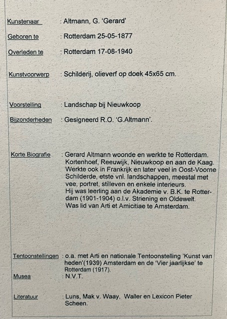 SCHILDERIJ OLIEVERF OP DOEK van G. ALTMANN,  LANDSCHAP NIEUWKOOP