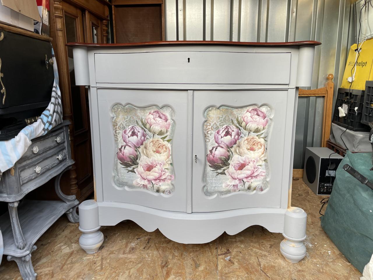 Hollandse Biedermeier Buikcommode ca. 1860 - Antiek - Upcycled - Pioenrozen