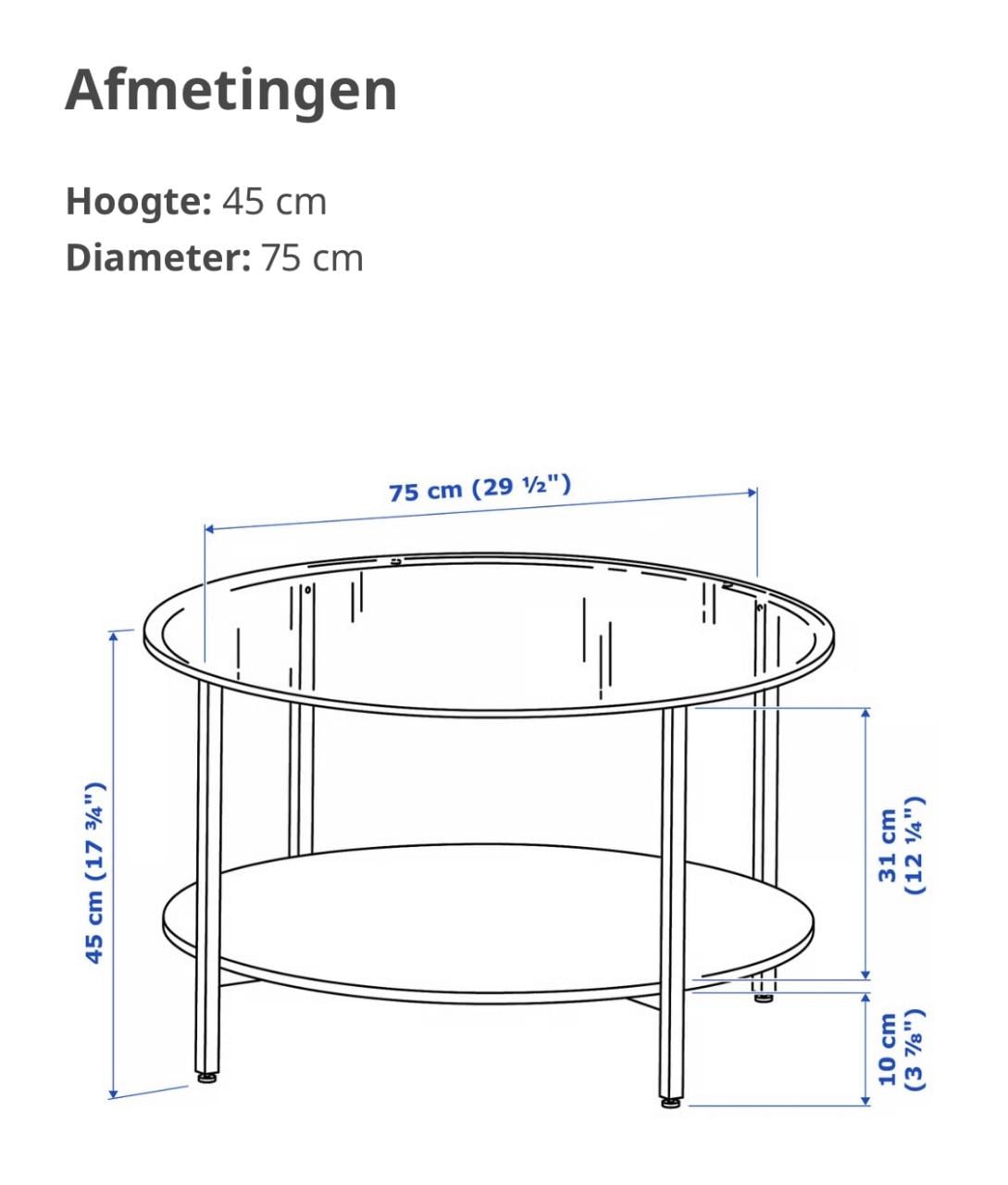 VITTSJÖ Salontafel, lichtbeige/glas, 75 cm