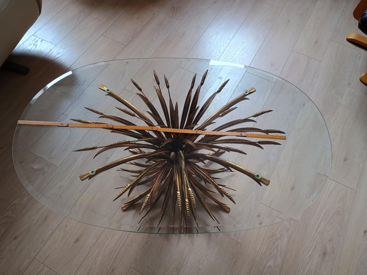 "Design" salontafel glas met poot wheat sheaf (tarwe schoof)