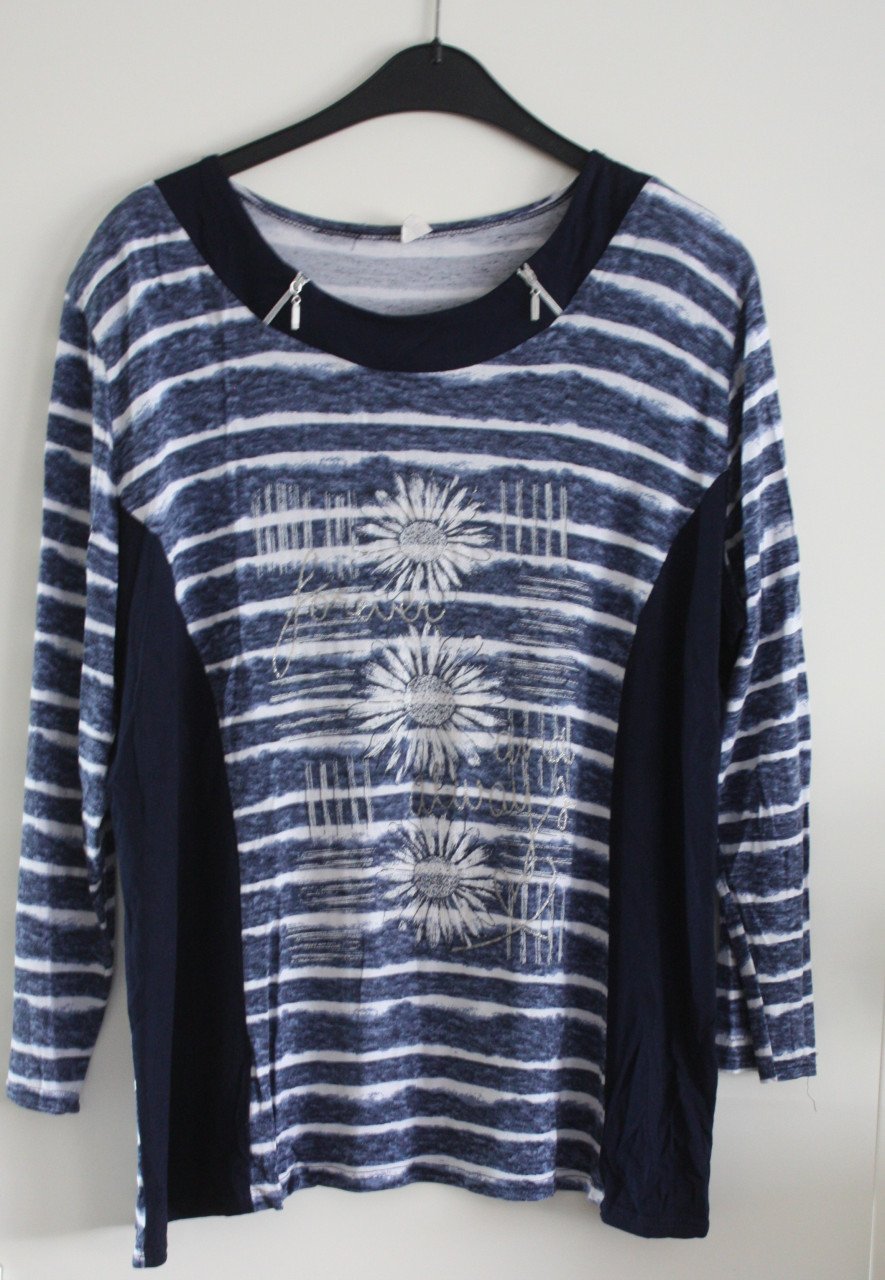 Shirt blauw wit gestreept shirt met schouderpads maat xxl