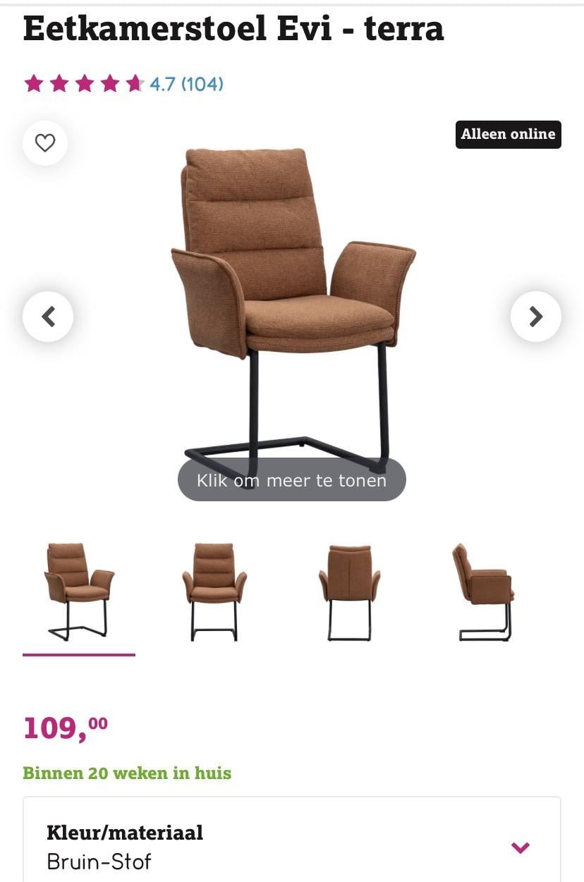 4 eethoek stoelen type EVI van leen bakker