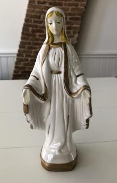 Mooi brocante porseleinen Maria beeldje met gouden details