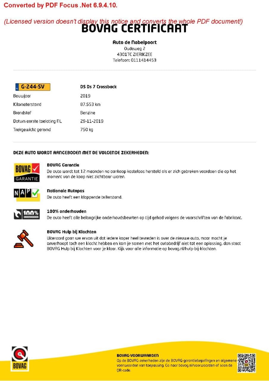 Ds Ds 7 crossback 1.6 puretech 180pk aut performance line |navi|bekleding l