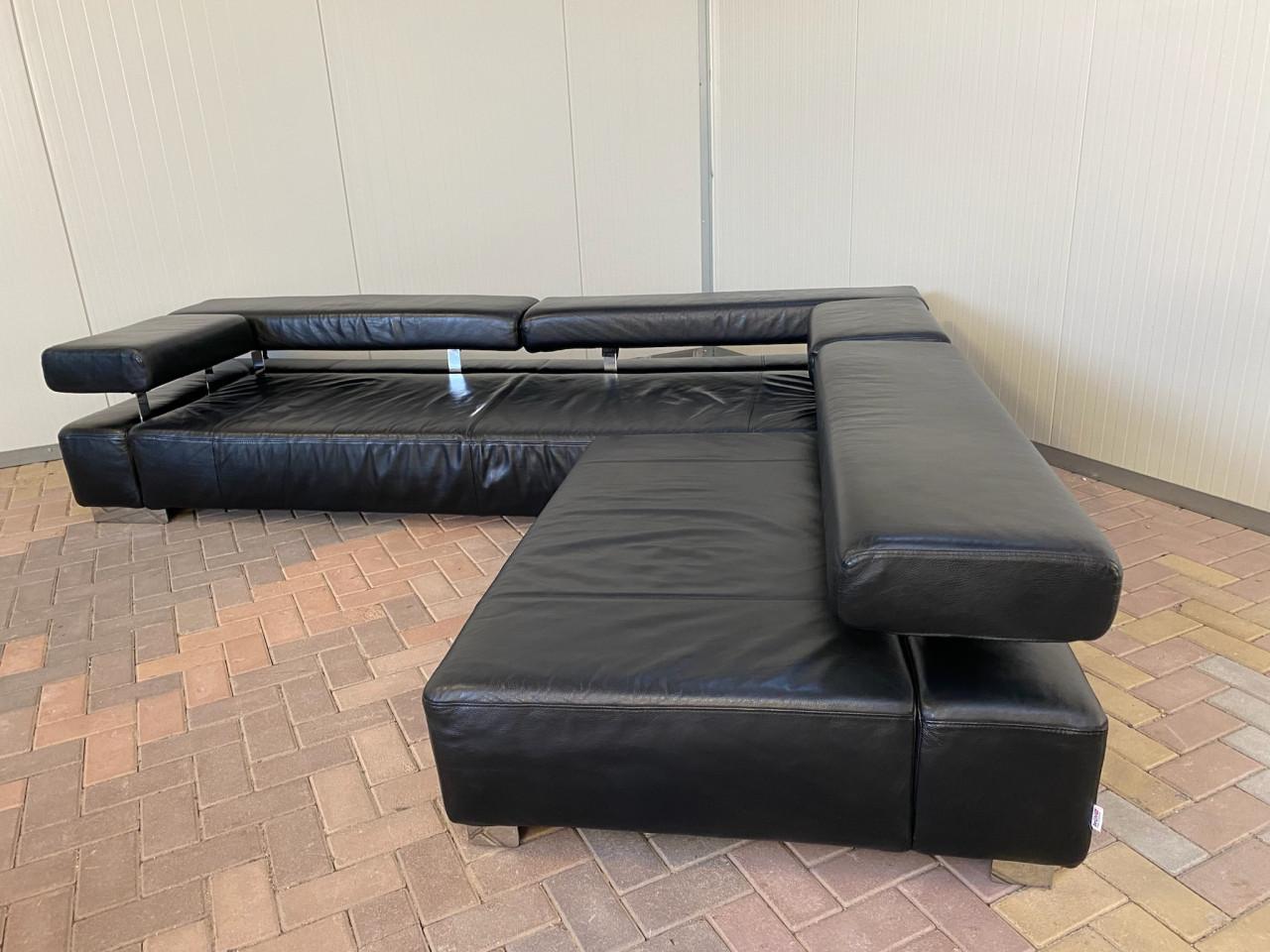 Bruhl Zwarte Leren Hoekbank-Ruime Lounge – Gratis Levering NL