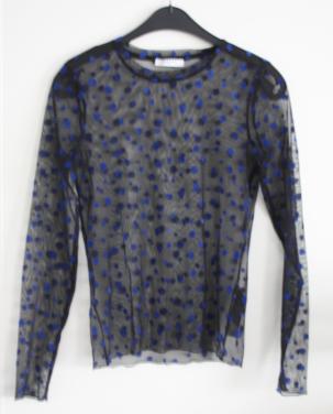 Zwart transparant tshirt met blauwe sitppen maat s