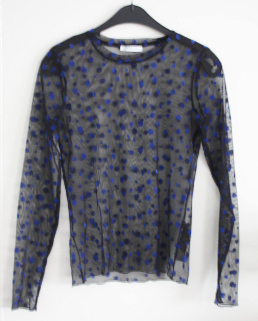 Zwart transparant tshirt met blauwe sitppen maat s