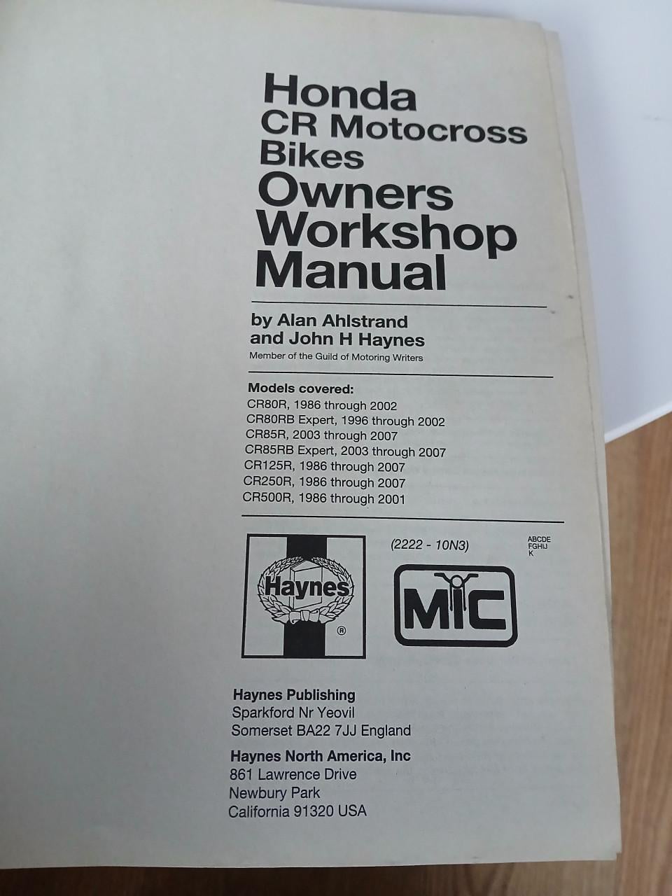 Haynes Owners Workshop Manual Honda CR Motocross Bikes