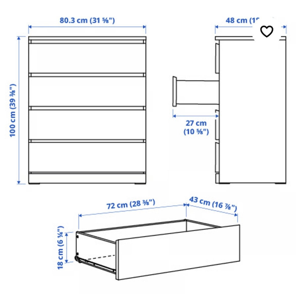IKEA MALM ladekast 4 lades wit