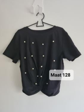 Zwart ophaal shirt met pareltjes Maat 128-134
