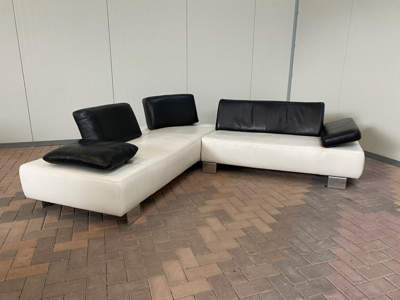 Montèl Witte Leren Hoekbank met Hocker–Luxe Echt Leer–Gratis Levering