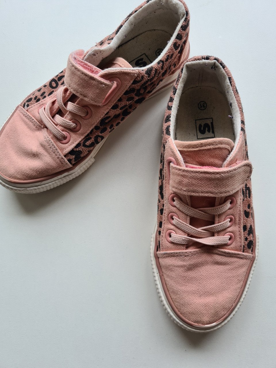 Roze / zalm roze tijgerprint klittenband sneakers Maat 31