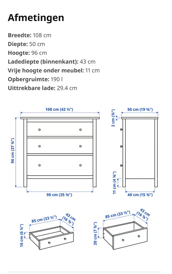 Ladekast wit Hemnes