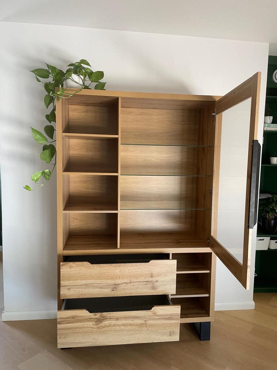 Kast met glazen deur hout zwart